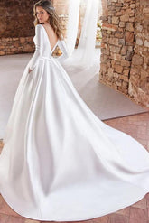 Ball Gown Long Sleeves Wedding Dress With Satin Open Back